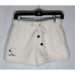 Peanuts Snoopy Sherpa Shorts S/M Embroidered Puppy Prints Drawstring Soft Comfy